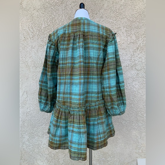 NWOT Free People Alexa Green Plaid Waffle Knit Drop Hem Mini Dress - Picture 5 of 7